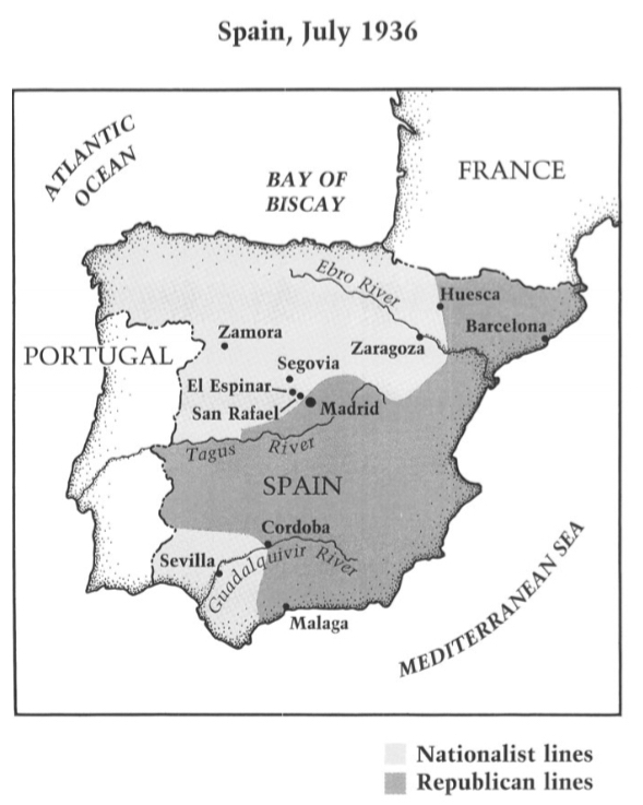 Map of Spain in 1936